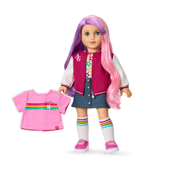 Truly Me™ 18-inch Doll #116 with wavy purple-and-pink hair L9