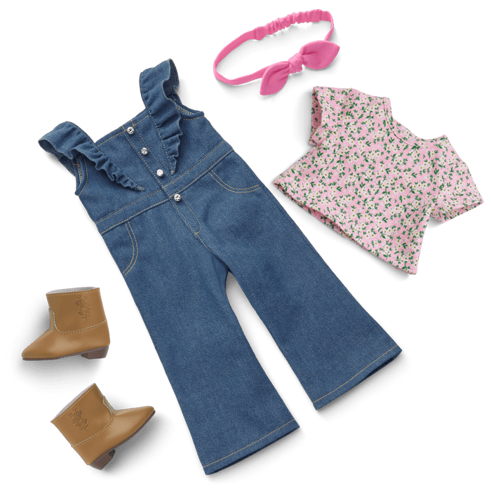 Western Flowers Denim Jumpsuit for 18-inch Dolls L3