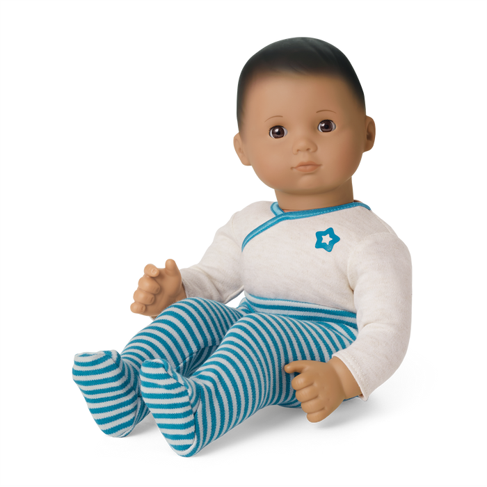 Bitty Baby® Doll #5 with dark brown hair in Soft Blue K3