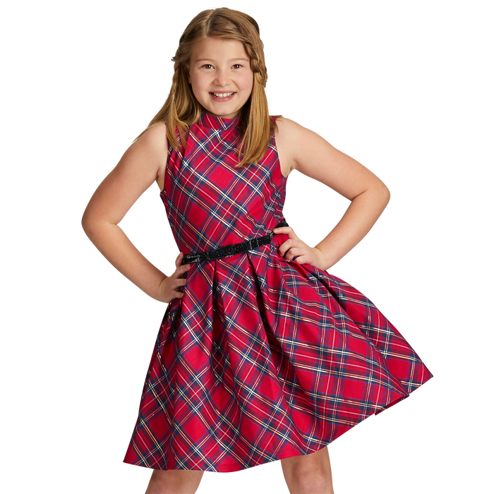 Pretty Plaid Christmas Dress for Girls G0