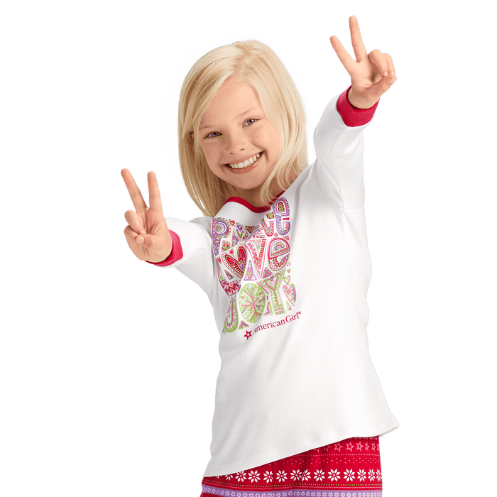 Peace, Love & Joy PJ Top for Girls I0