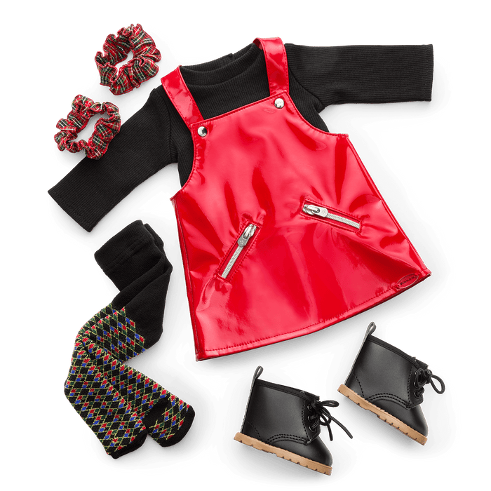 Nicki’s™ Red Vinyl Jumper Outfit for 18-inch Dolls (Historical Characters) K4