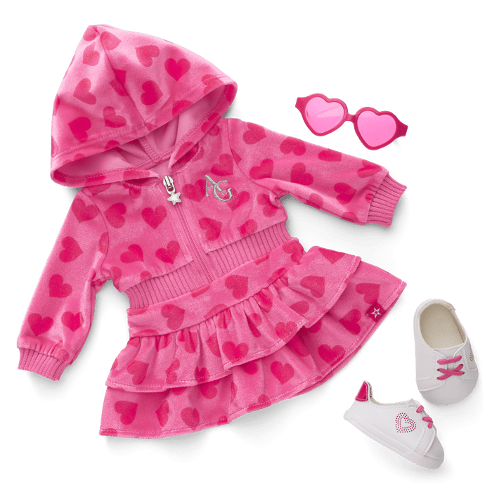 Pink Hearts Hoodie Dress for 18-inch Dolls G5