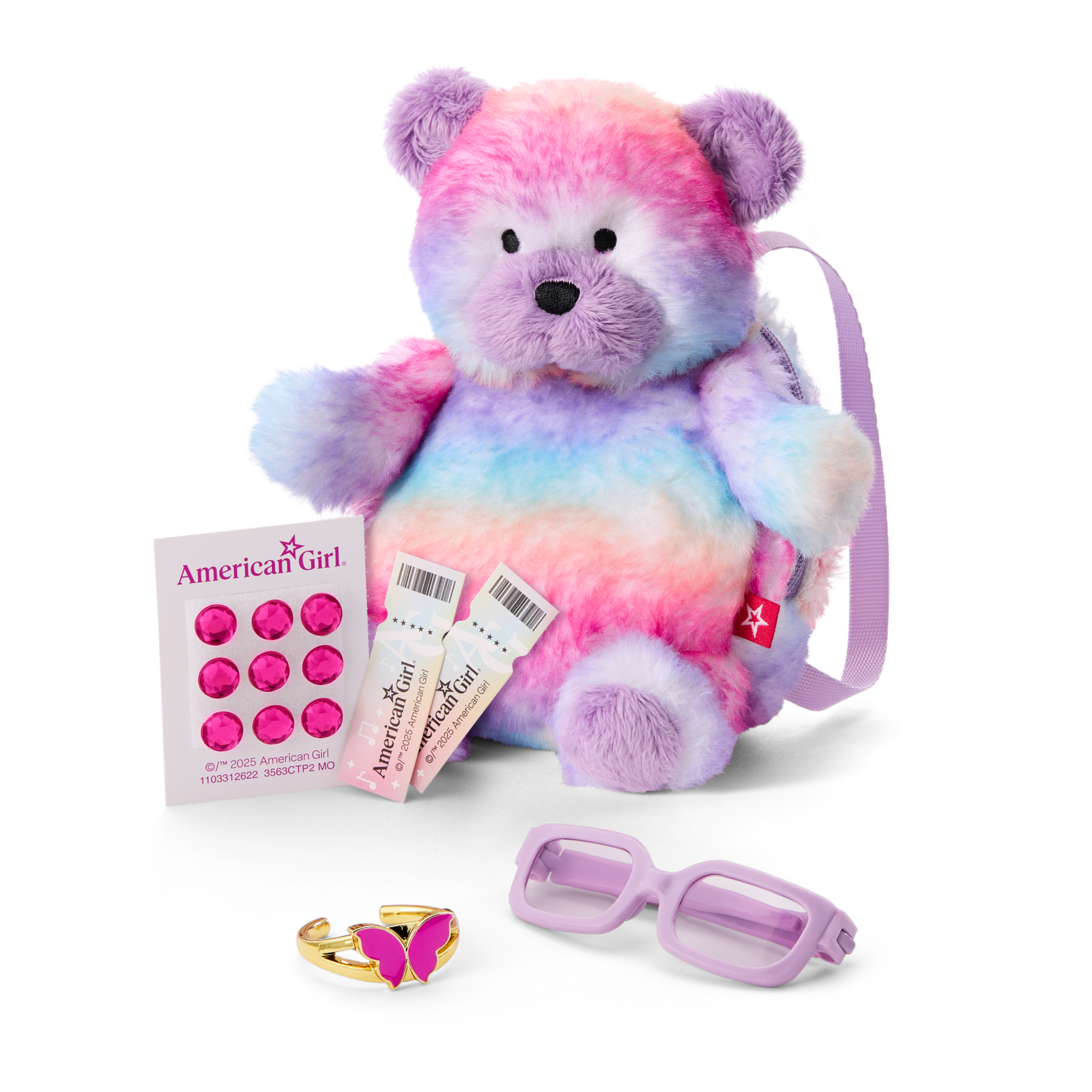 Colorful Teddy Bear Backpack & Accessory Set for 18-inch Dolls I2
