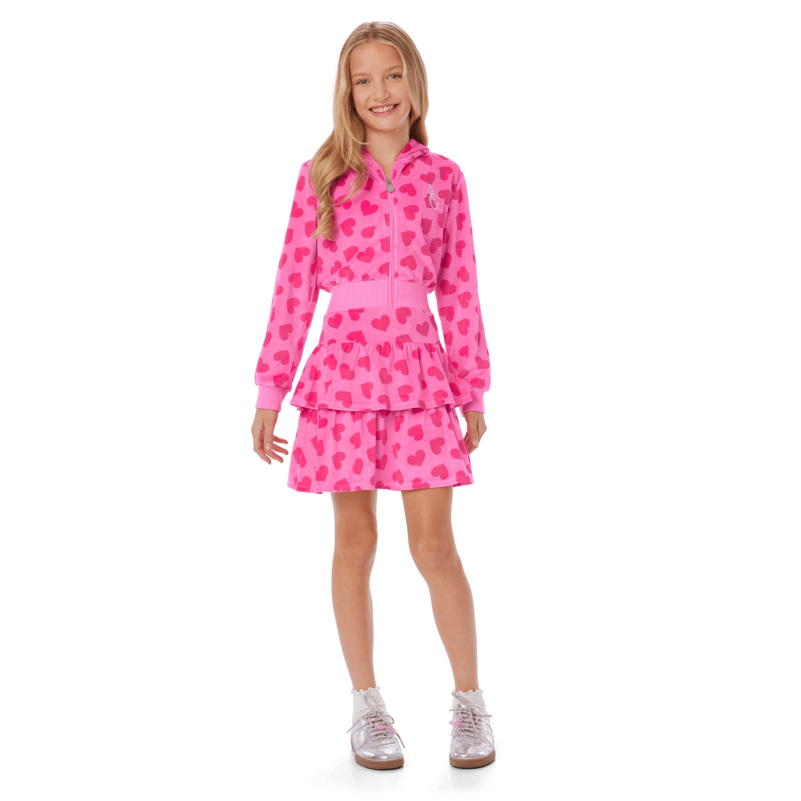Pink Hearts Hoodie Dress for Girls H3