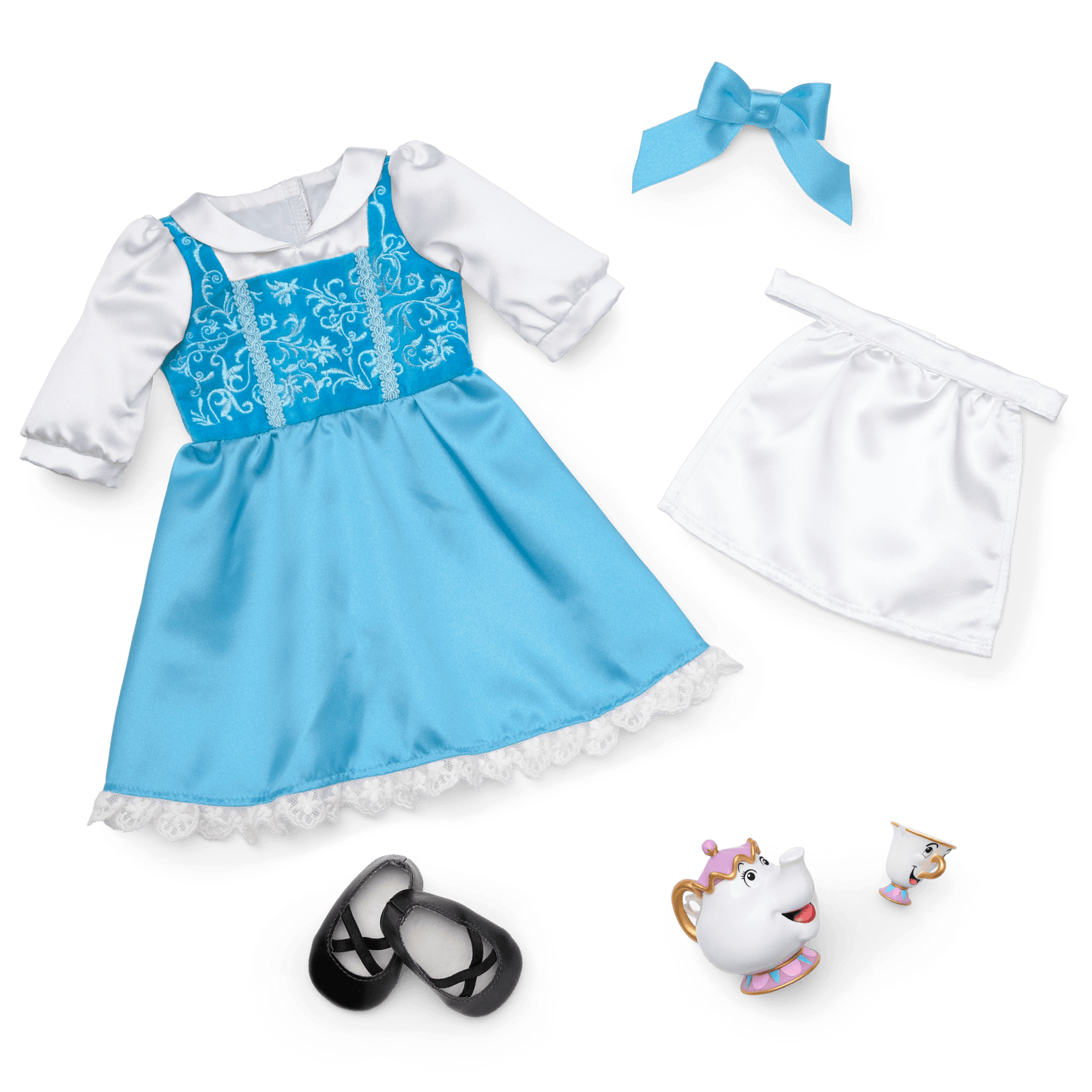 American Girl® Disney Princess Belle Blue Dress, Mrs. Potts, Chip & Accessories for 18-inch Dolls K4