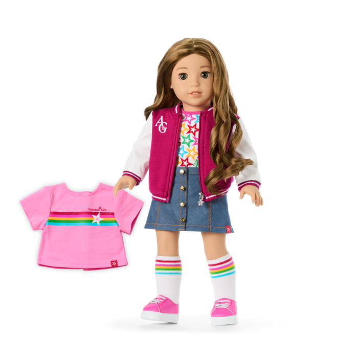 Truly Me™ 18-inch Doll #118 with curly caramel hair J1