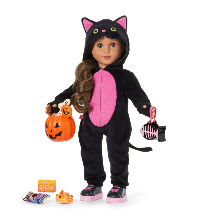 Claws & Cuddles Cat Costume & Trick-or-Treat Set Bundle for 18-inch Dolls J5