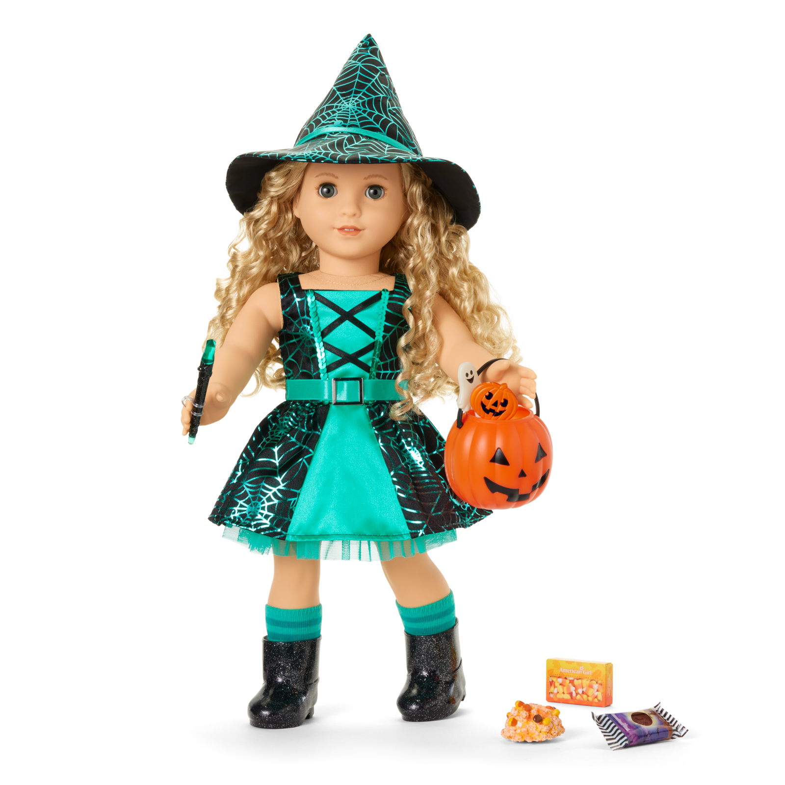 Witchy Webs Costume & Trick-or-Treat Set Bundle for 18-inch Dolls I5