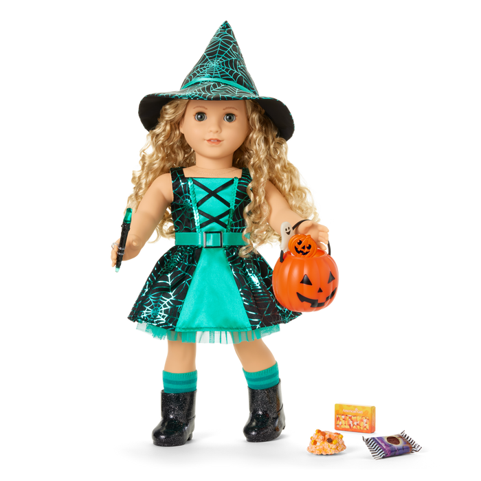 Witchy Webs Costume & Trick-or-Treat Set Bundle for 18-inch Dolls H6