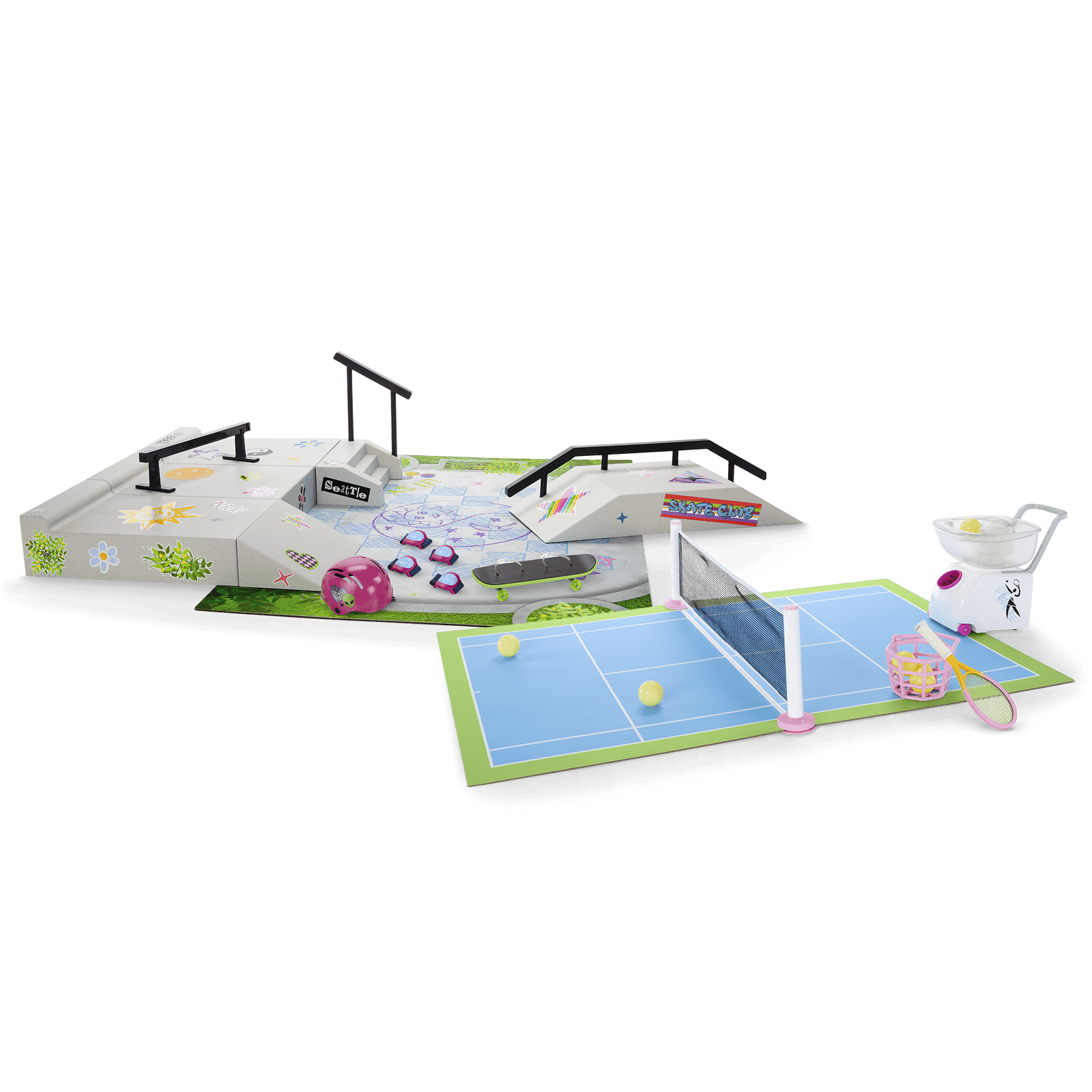 Isabel™ & Nicki's™ 2-in-1 Tennis Court & Skate Spot for 18-inch Dolls (Historical Characters) J4