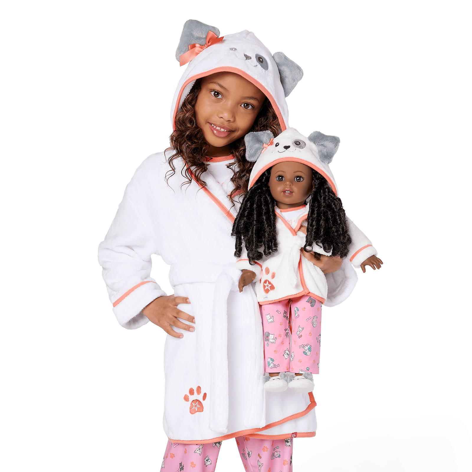 Comfy Puppy Robe Set for Girls & 18-inch Dolls K0