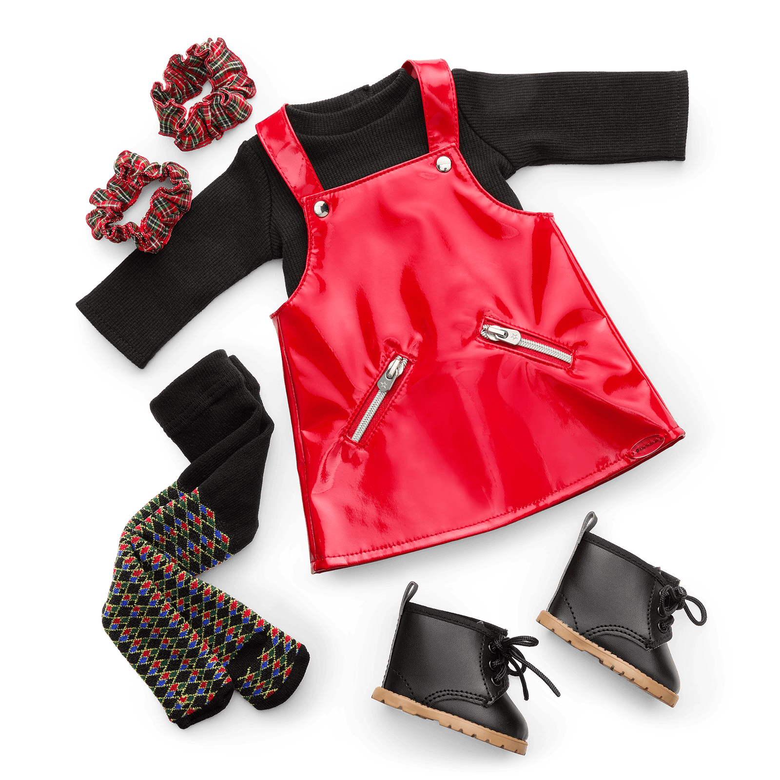 Nicki’s™ Red Vinyl Jumper Outfit for 18-inch Dolls (Historical Characters) K4